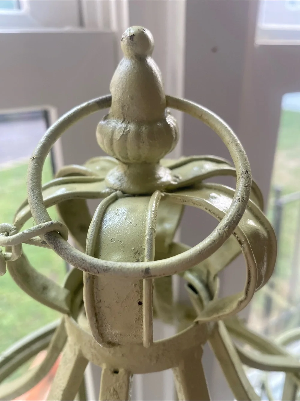 Set -2 Crown Metal Hanging Candle Lantern Distressed Sage FarmHouse French Decor